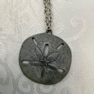 Hand-Polished Metal Sand Dollar Necklace Pewter